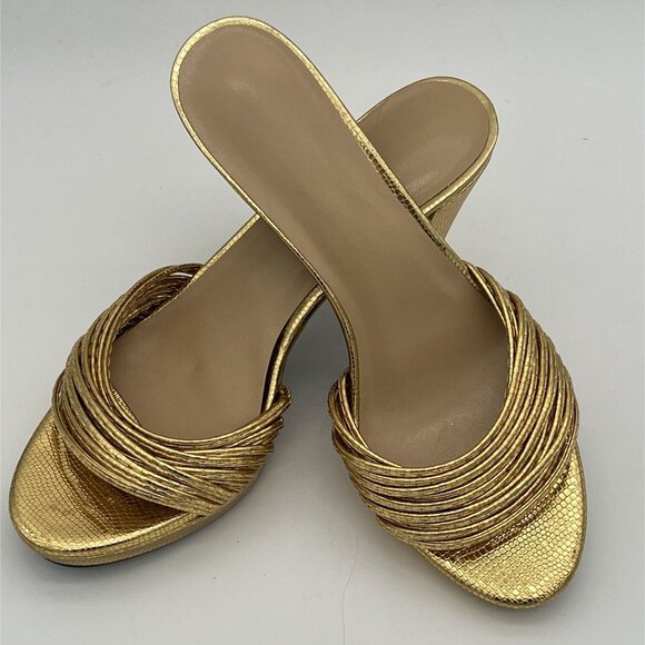 Gold Textured High Heel Slide Sandals Size 10.5 US / 41 EU Womens - Picture 5 of 7